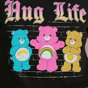 Care Bears Hug Life Black Graphic Tee S Whimsical Cluttercore Bright Fun Cute